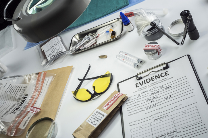 Evidence bag in police scientific laboratory